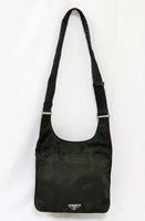 Prada Black Green Iridescent Nylon Logo Shoulder Bag - Undothedone