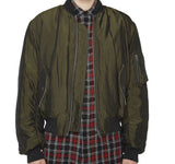 Haider Ackermann Olive Satin Ma-1 Draped Bomber Jacket - Undothedone