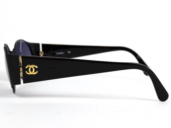 chanel round sunglasses black gold