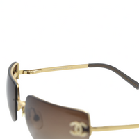 Chanel CC Logo Gold Brown Tinted Rhinestone Sunglasses 4104-B