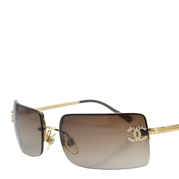Chanel CC Logo Gold Brown Tinted Rhinestone Sunglasses 4104-B – Undothedone