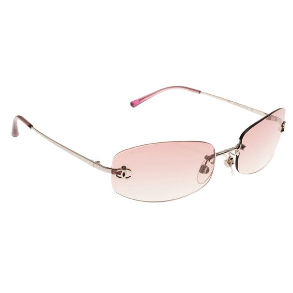 Chanel Pink Rhinestone Rimless Logo Sunglasses