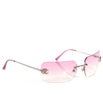 Chanel CC Logo Swarovski Rhinestone Pink Tinted Silver Sunglasses - Undothedone