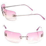 Chanel CC Logo Swarovski Rhinestone Pink Tinted Silver Sunglasses - Undothedone
