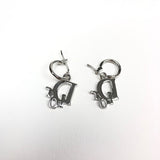 Dior Monogram Logo Rhinestone Silver Hoop Earrings