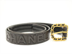 Chanel Gold Chain Black Leather Spellout Belt - Undothedone