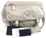 Prada Silver Gray Logo Shoulder Bag