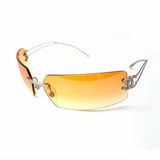 Chanel Rhinestone Orange Tinted Gold CC Logo Rimless Sunglasses