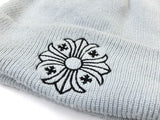 Chrome Hearts Ice Blue Cross Logo Embroidered Knit Beanie Hat