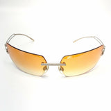 Chanel Rhinestone Orange Tinted Gold CC Logo Rimless Sunglasses