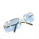 Chanel CC Logo Silver Blue Tinted Rhinestone Sunglasses 4104-B