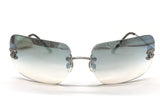 Chanel CC Logo Silver Aqua Blue Tinted Rhinestone Sunglasses 4017