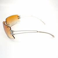 Chanel Rhinestone Orange Tinted Gold CC Logo Rimless Sunglasses