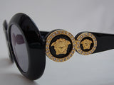 Gianni Versace Black Gold Medusa Rhinestone Oval Sunglasses MOD.418