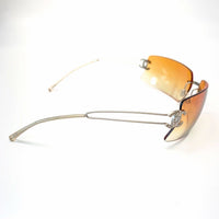 Chanel Rhinestone Orange Tinted Gold CC Logo Rimless Sunglasses