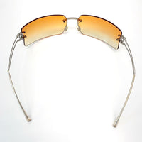 Chanel Rhinestone Orange Tinted Gold CC Logo Rimless Sunglasses