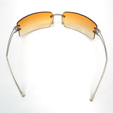 Chanel Rhinestone Orange Tinted Gold CC Logo Rimless Sunglasses