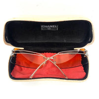 Chanel Rhinestone Orange Tinted Gold CC Logo Rimless Sunglasses