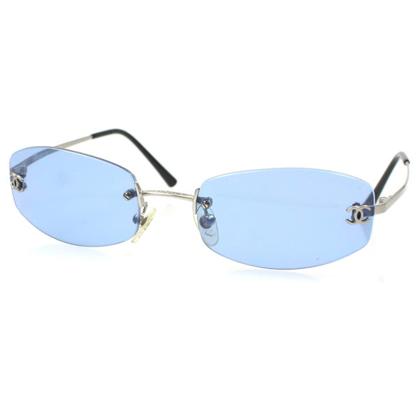 Chanel Blue Tinted Silver CC Logo Rimless Sunglasses 4002