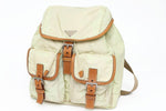 Prada Sport Cream Ivory Brown Nylon Leather Logo Shoulder Rucksack Bag Backpack - Undothedone