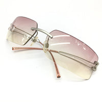 Chanel Rhinestone Pink Tinted Gold CC Logo Rimless Sunglasses