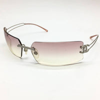 Chanel Rhinestone Pink Tinted Gold CC Logo Rimless Sunglasses