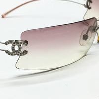 Chanel Rhinestone Pink Tinted Gold CC Logo Rimless Sunglasses