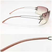 Chanel Rhinestone Pink Tinted Gold CC Logo Rimless Sunglasses