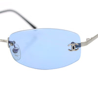 Chanel Blue Tinted Silver CC Logo Rimless Sunglasses 4002 - Undothedone