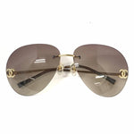 Chanel CC Logo Aviator Rhinestone Brown Tinted Gold Sunglasses - Undothedone