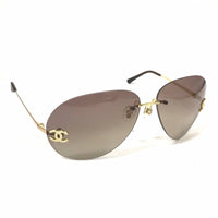 Chanel CC Logo Aviator Rhinestone Brown Tinted Gold Sunglasses - Undothedone