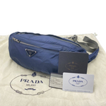 Prada Navy Blue Nylon Logo Zipper Waist Bag