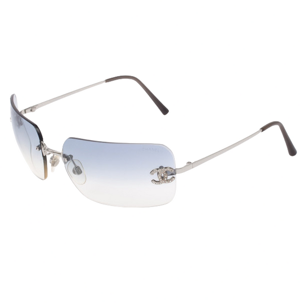 Chanel CC Logo Silver Blue Tinted Rhinestone Sunglasses 4017 – Undothedone