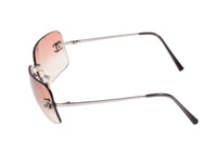 Chanel CC Logo Silver Salmon Pink Tinted Rhinestone Sunglasses - Undothedone