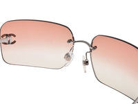 Chanel CC Logo Silver Salmon Pink Tinted Rhinestone Sunglasses - Undothedone