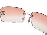 Chanel CC Logo Silver Salmon Pink Tinted Rhinestone Sunglasses - Undothedone