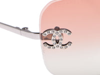 Chanel CC Logo Silver Salmon Pink Tinted Rhinestone Sunglasses - Undothedone