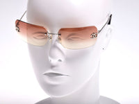 Chanel CC Logo Silver Salmon Pink Tinted Rhinestone Sunglasses - Undothedone