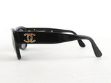 Chanel Gold CC Logo Black Blue Tinted Wayfarer sunglasses - Undothedone