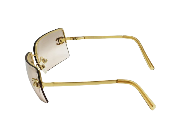 Chanel Light Brown Gold Crystal CC Color Tinted Rimless Kylie Sunglasses