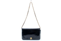 Chanel Black Patent Leather Gold CC Logo Flap Shoulder Bag - Undothedone