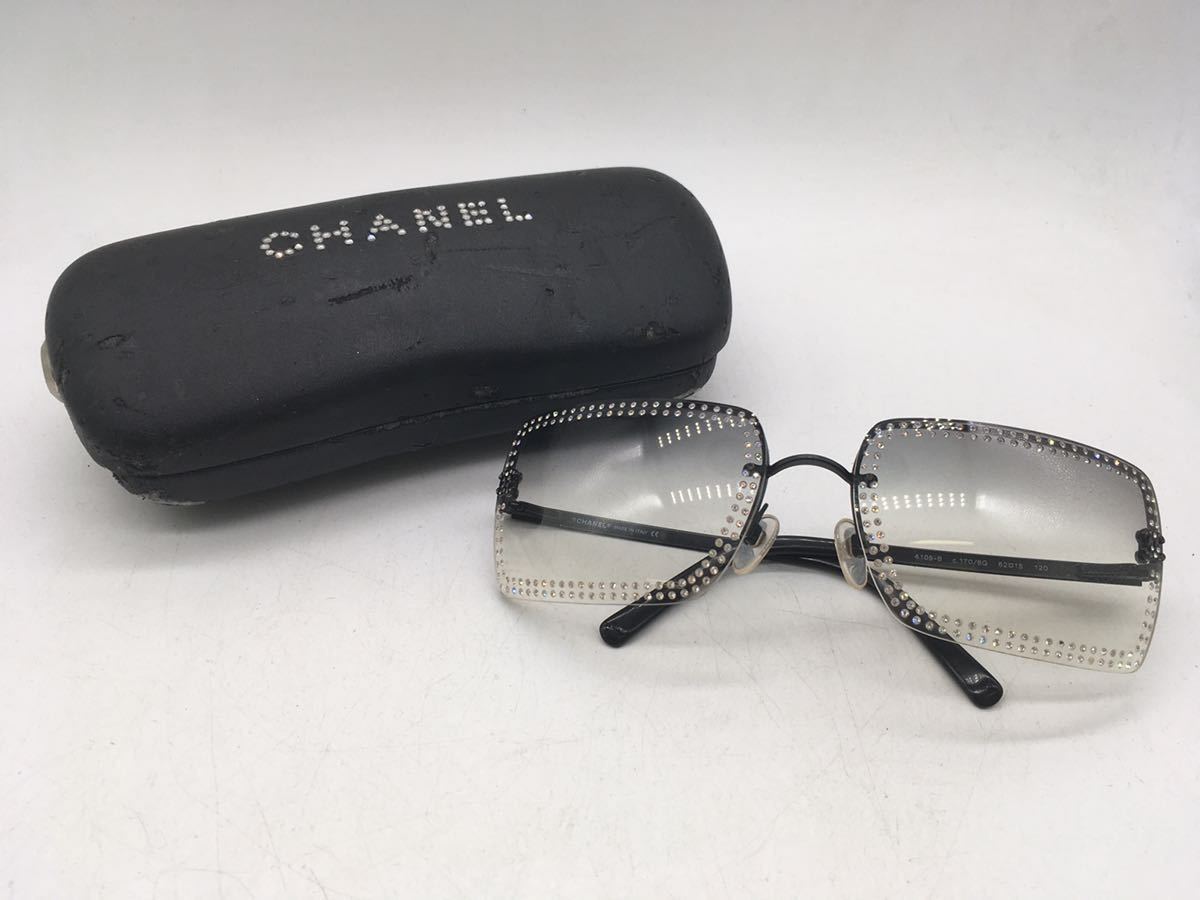 Chanel Sunglasses Rimless Rectangle Crystal CC Logo Monogram 