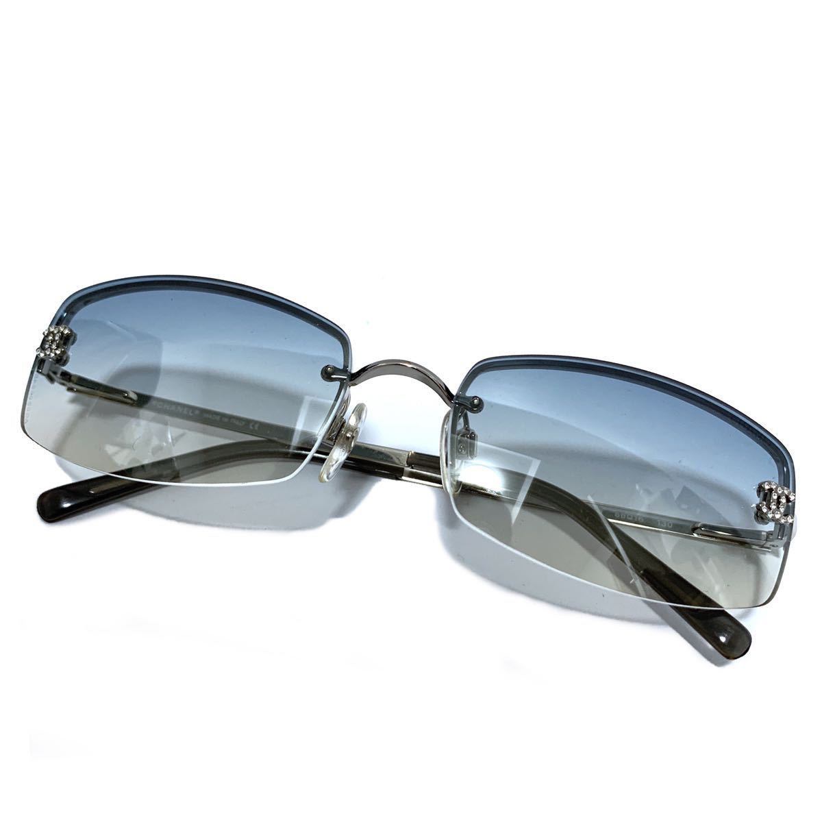 CHANEL Metal Denim Oval Sunglasses 4248-J Gold Dark Blue 469438