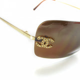 Chanel CC Logo Gold Brown Tinted Rhinestone Swarovski Sunglasses - Undothedone