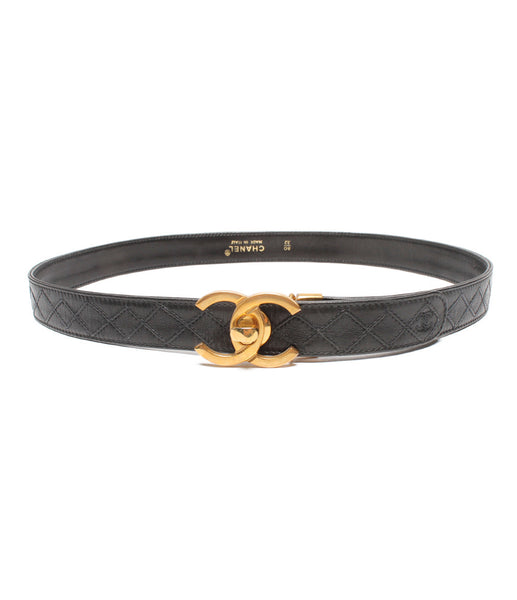 Chanel Lambskin Gold CC Logo Black Waist Belt - Undothedone